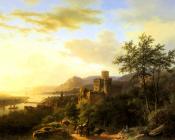 Travellers on a Path in an extensive Rhineland Landscape - 巴伦德·科内利斯·库库克